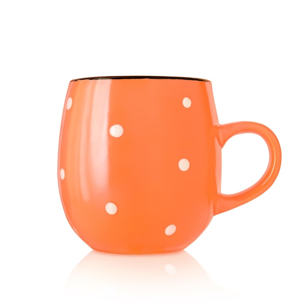 Ceramic cup Ceramic mug with pattern isolated on white background Cup with a handle Orange mug