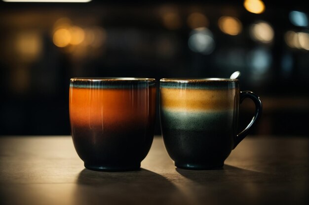 Photo ceramic cup on wooden table