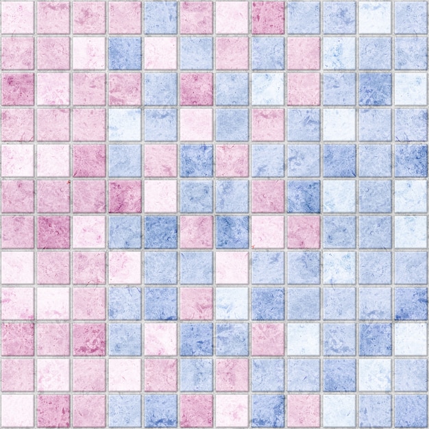 Ceramic decorative tiles in pink and blue color with natural marble texture. 