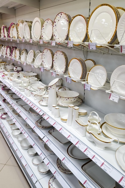 Ceramic dishes in a supermarket