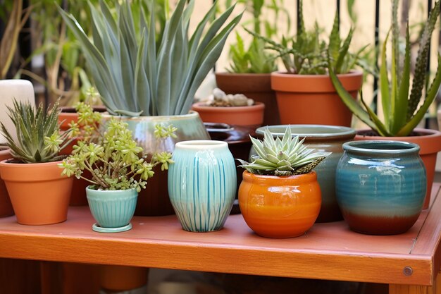 Ceramic Harmony Indoor Pottery Set Against Outdoor Ceramic Pots