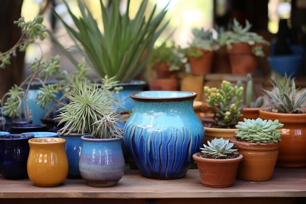 Ceramic Harmony Indoor Pottery Set Against Outdoor Ceramic Pots