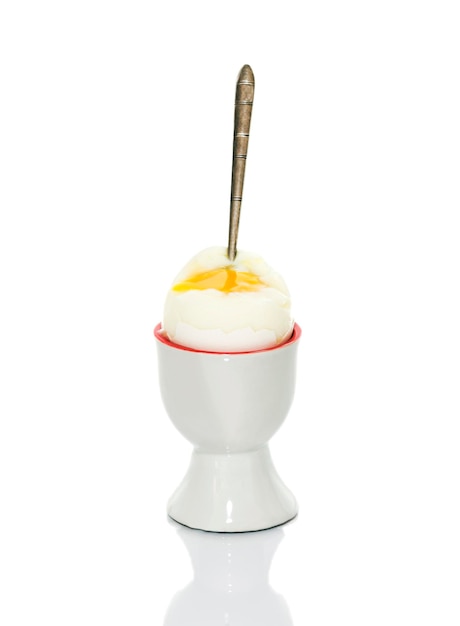 Ceramic Holder for eggs with egg and spoon