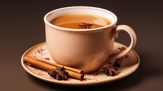 A ceramic mug filled with steaming hot apple cider