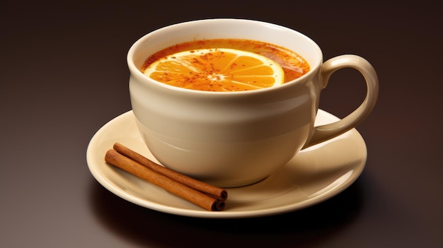 A ceramic mug filled with steaming hot apple cider