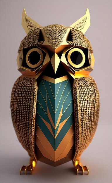 Foto un gufo in ceramica con un disegno blu e oro.