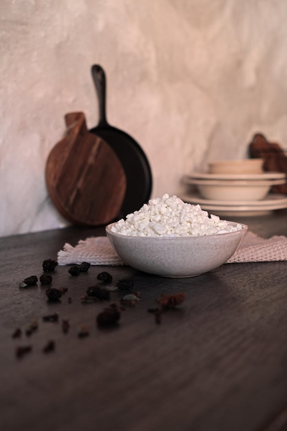 Ceramic plate with cottage cheese