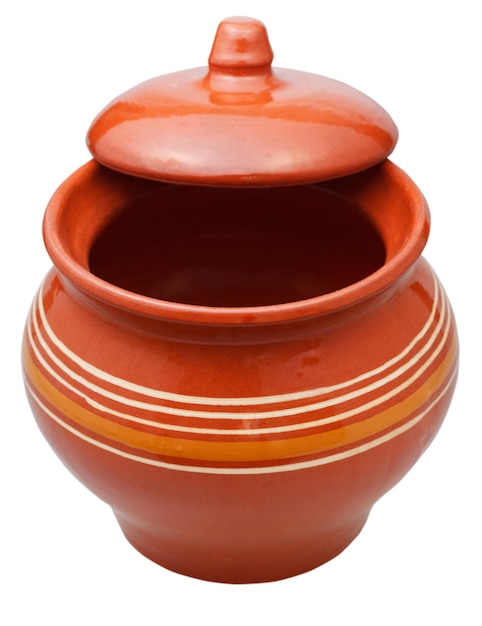 Ceramic pot with half open lid