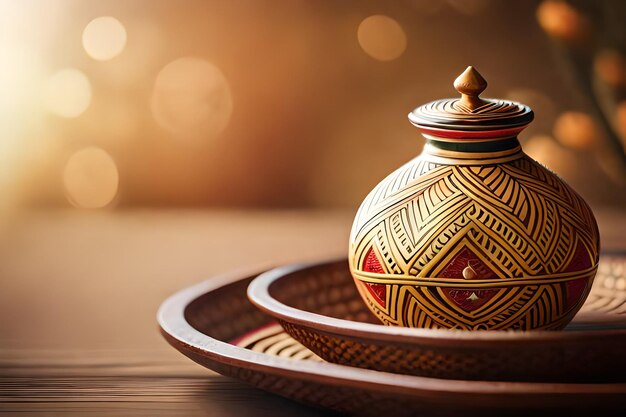 a ceramic pot with the word " on it