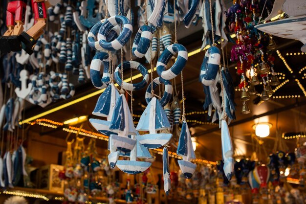 Ceramic sailing boats in the souvenir shop