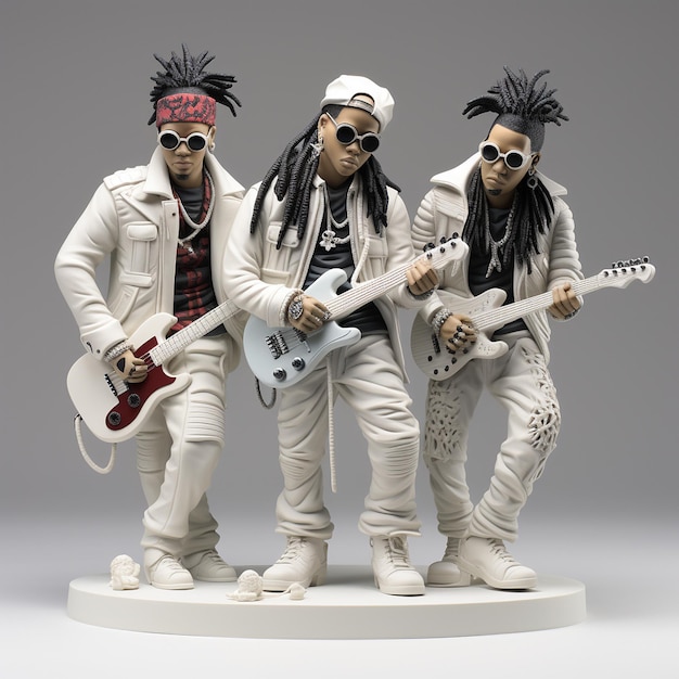 Foto scultura in ceramica stile minimal hiphop band amigos su sfondo bianco