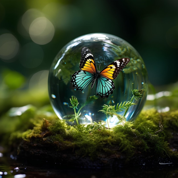 Ceramic Sphere With A Butterfly And An Environment