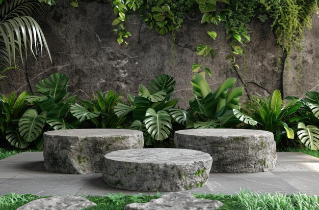 Ceramic Stone Pedestal Round Podium With Nature Environment Background