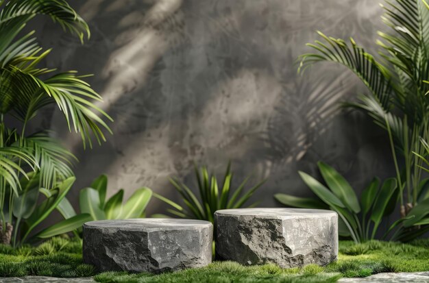 Ceramic Stone Pedestal Round Podium With Nature Environment Background