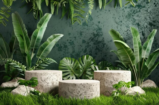 Ceramic Stone Pedestal Round Podium With Nature Environment Background