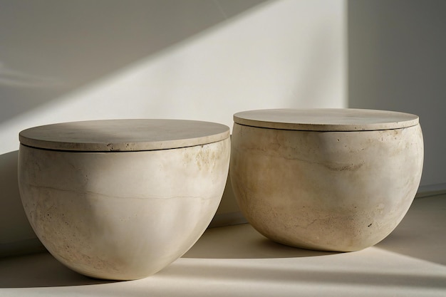 Ceramic tableware on white background with shadow from the window