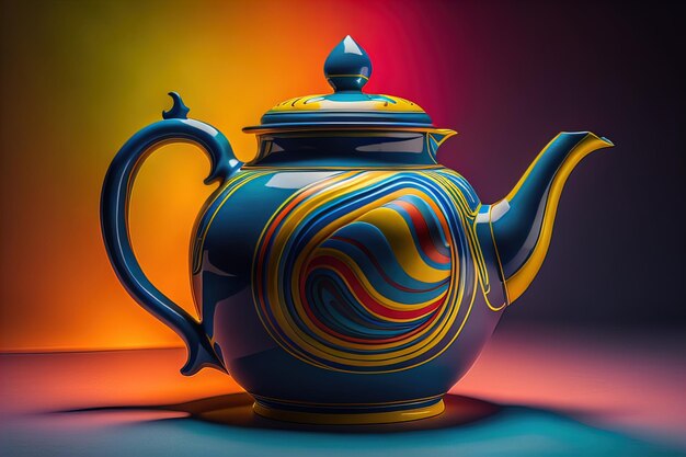 Ceramic teapot on a colorful background generative ai