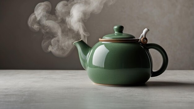 ceramic teapot with steam rising