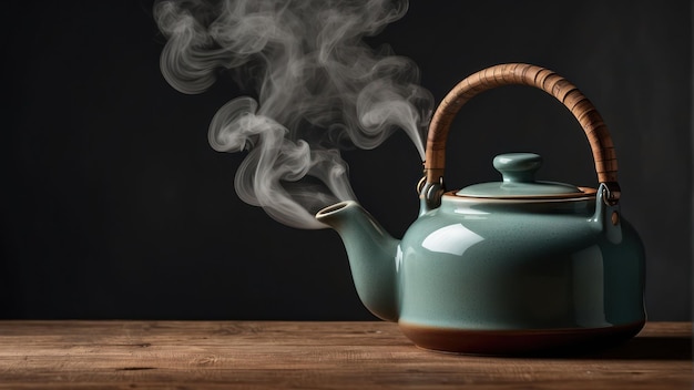 ceramic teapot with steam rising