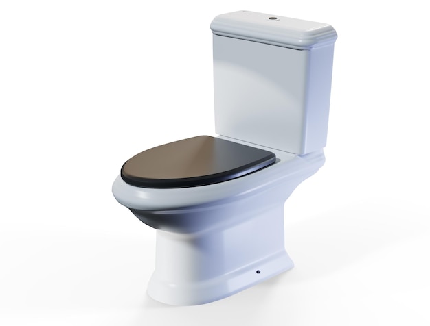 Ceramic Toilet Bowl Isolated on White Modern Floor Mounted Flush Toilet with Top Spud Side View Flushing Toilet Soft Closing Seat 3d render