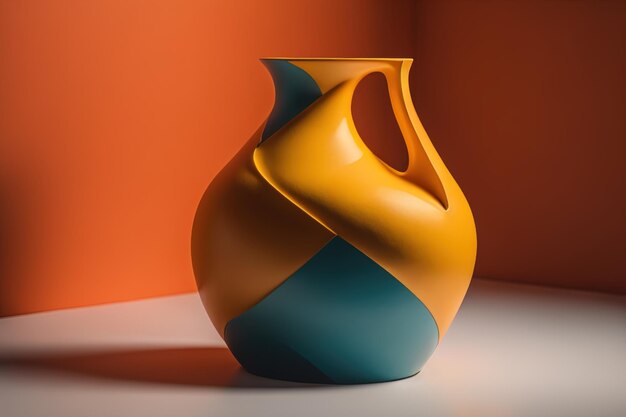 Ceramic vase on white and orange background generative ai