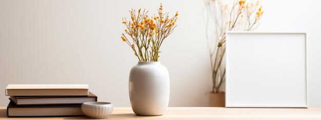 Ceramic vase with dry grass on the table and shade from sunlight