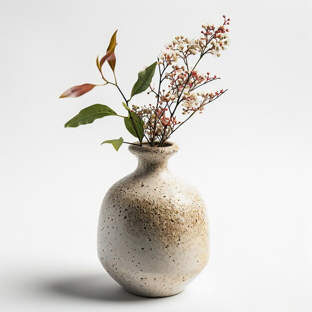 Ceramic vase with flowers on a white background isolated