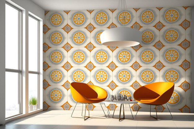 Ceramic wall tiles are designed with the living room and bathroom