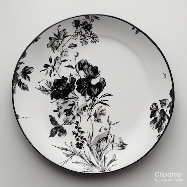 Ceramic white plate paint on black flower with hand