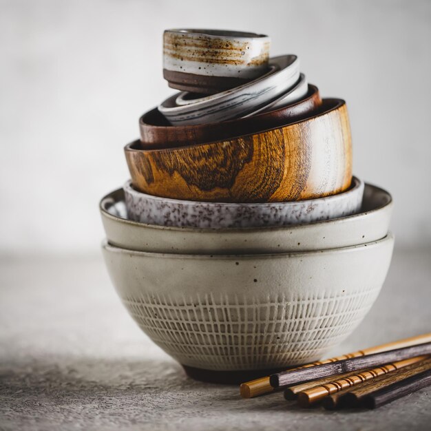 Ceramic and wooden bowls