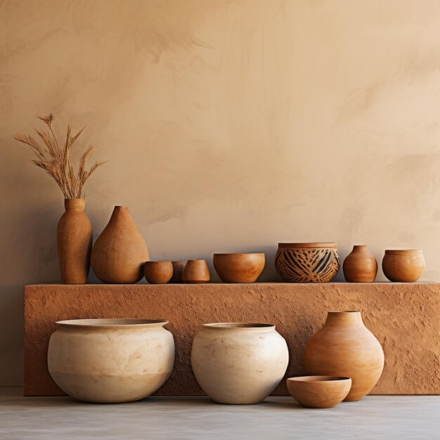 Photo ceramicos embracing mid century modern aesthetics with ocre concrete texture a photorealistic 8k