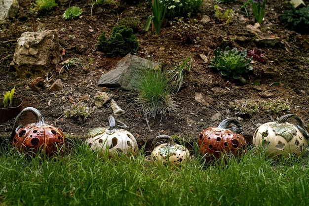 Ceramics Halloween pumpkins in interior