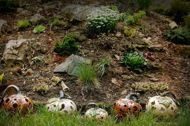 Ceramics Halloween pumpkins in interior