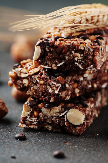 Cereal bar with nuts and chocolate