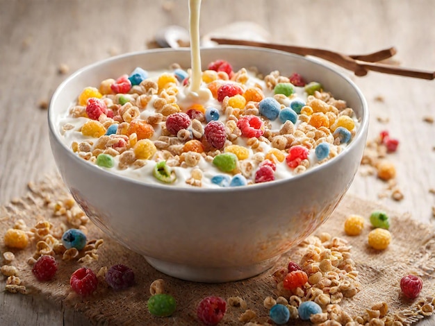 Photo cereal bowl milk photo