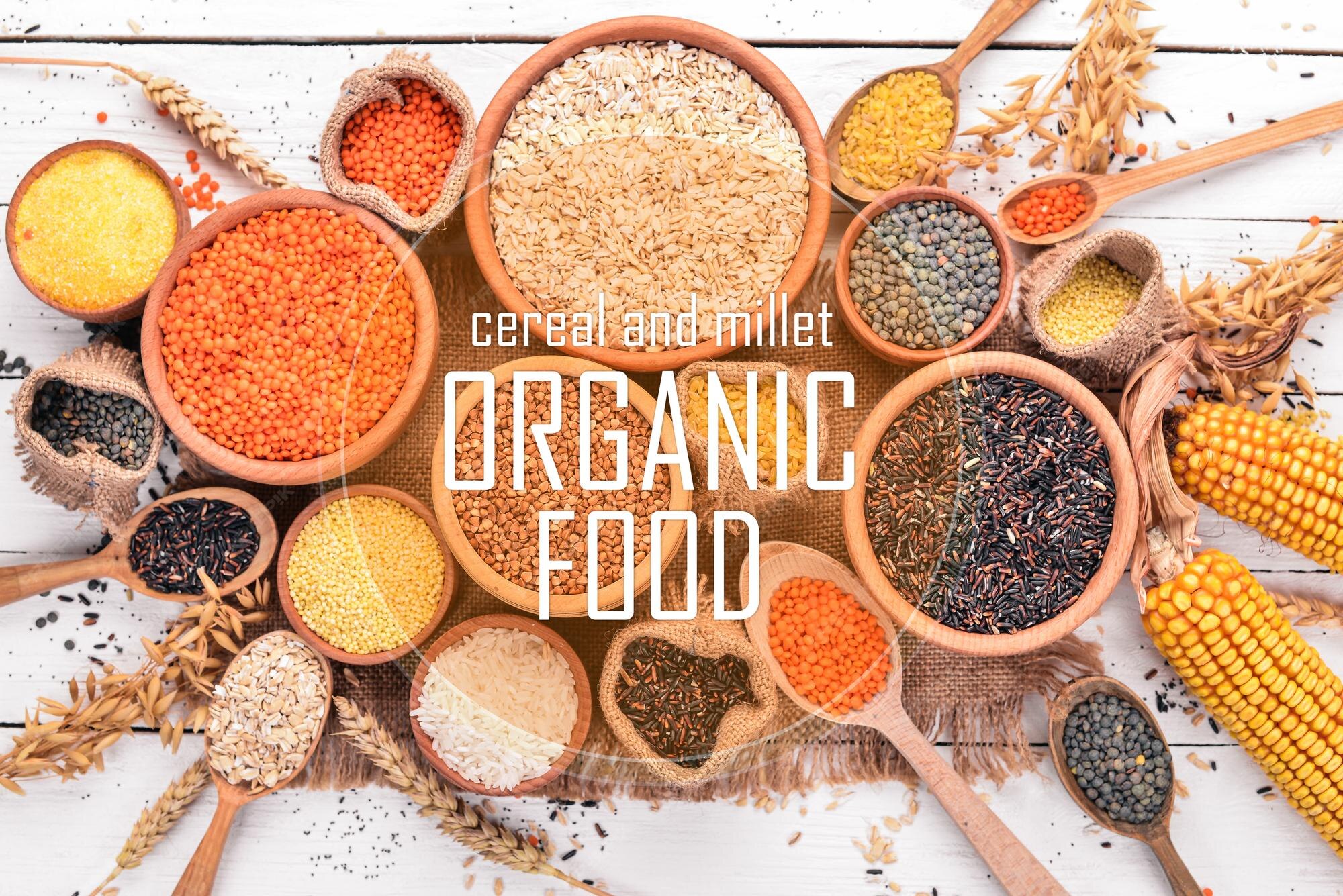 Premium Photo Cereal and millet organic food buckwheat lentils rice