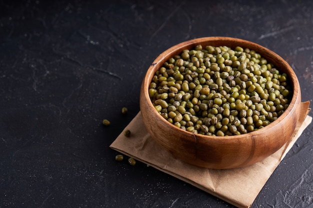 Cereal mung beans mung in wooden bowl