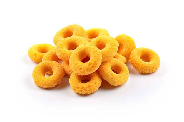 Cereal Rings Isolated Breakfast Yellow Rice Loops Corn Cereals Snack on White Background