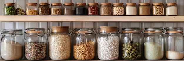 Cereals are arranged in jars