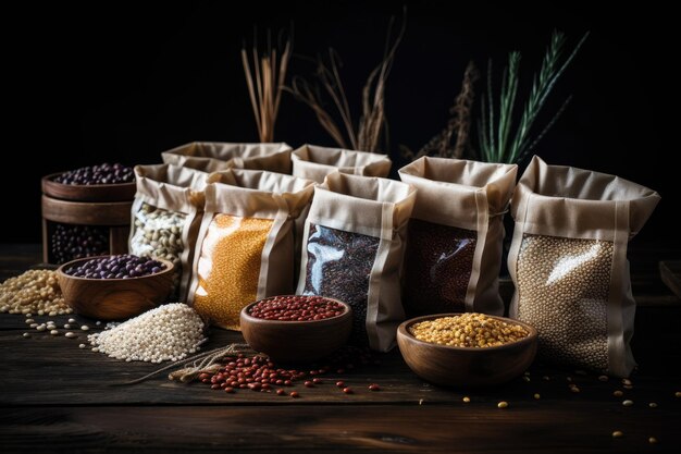 Photo cereals and beans in bags