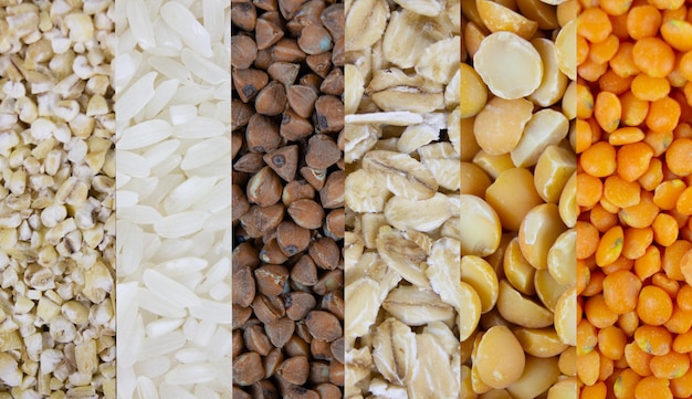 Cereals of different types close up texture Healthy Eating