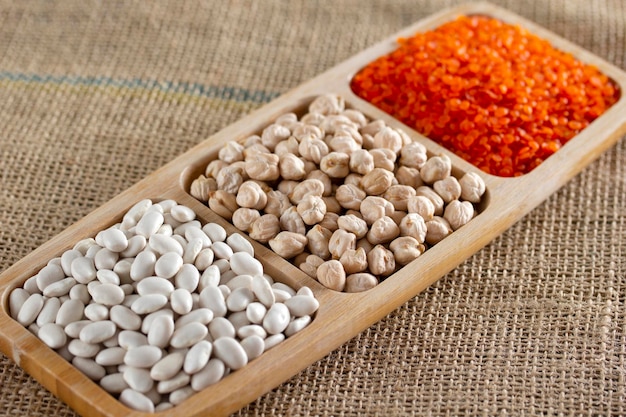 Cereals red lentils chickpea and beans