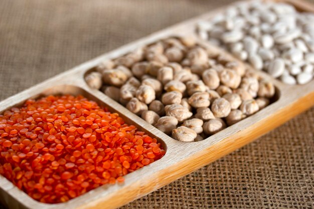 Cereals red lentils chickpea and beans