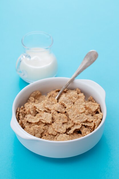 Cereals in white bowl with milk