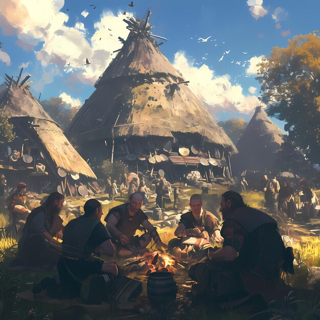 Ceremonial Gathering in Ancient Village