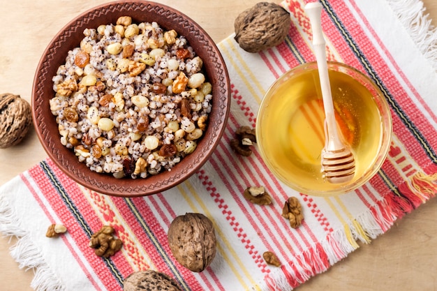 Ceremonial grain dish with sweet gravy