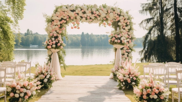 Ceremony arch wedding arch wedding wedding moment decorations decor wedding decorations flowers chairs outdoor ceremony in the open air bouquets of flowers