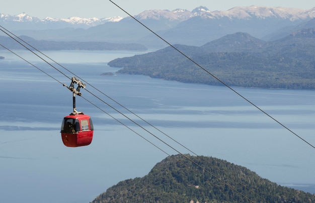 Cerro Otto cable car in Bariloche with a landscape of mountains and lakes