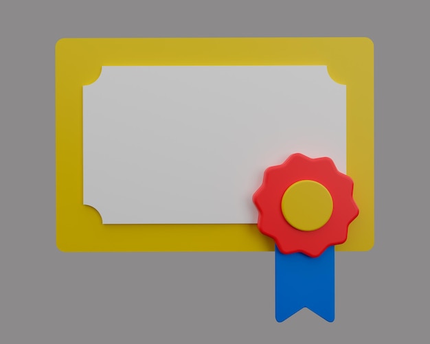 certificate icon with medal. 3d rendering.