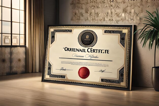 Photo a certificate with a red ball in it